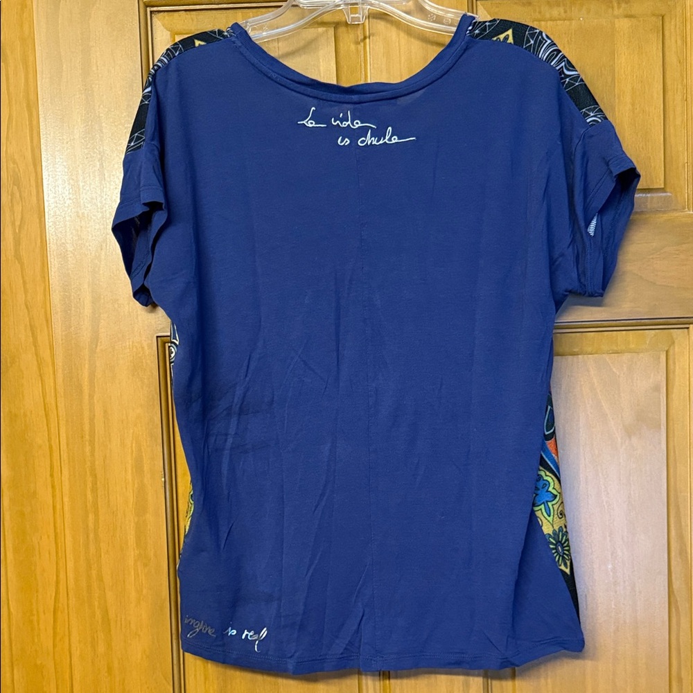 Desigual Graphic Blue Green Short Sleeve Tee - Picture 3 of 3